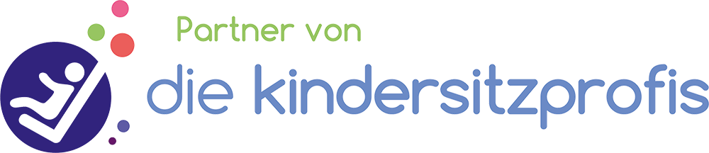 Logo mit Text 'Partner von die kindersitzprofis' und einem abstrakten Symbol eines Kindes im Buggy