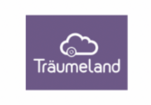 Logo mit einer Wolke und dem Text Träumerland auf lila Hintergrund
