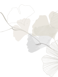 Abstract illustration of leaves in neutral tones on a black background.