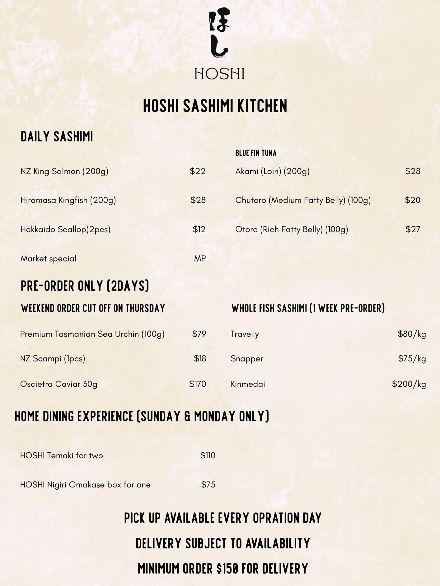 HOSHI SASHIMI Kitchen will be live from next Monday.

Pre-order is now open, DM or text 0478 877 305 to place order!

Soft Opening next week Sunday to Monday 11 am to 5pm (Saturday close)

📍Shop 5/ 9 Phillips Rd, Kogarah