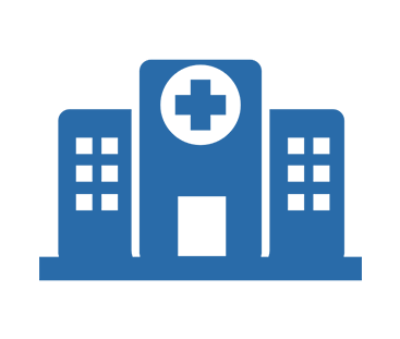 Hospital building icon with a cross symbol above the entrance.