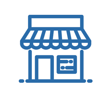 Icon of a small storefront with an awning, door, and window.