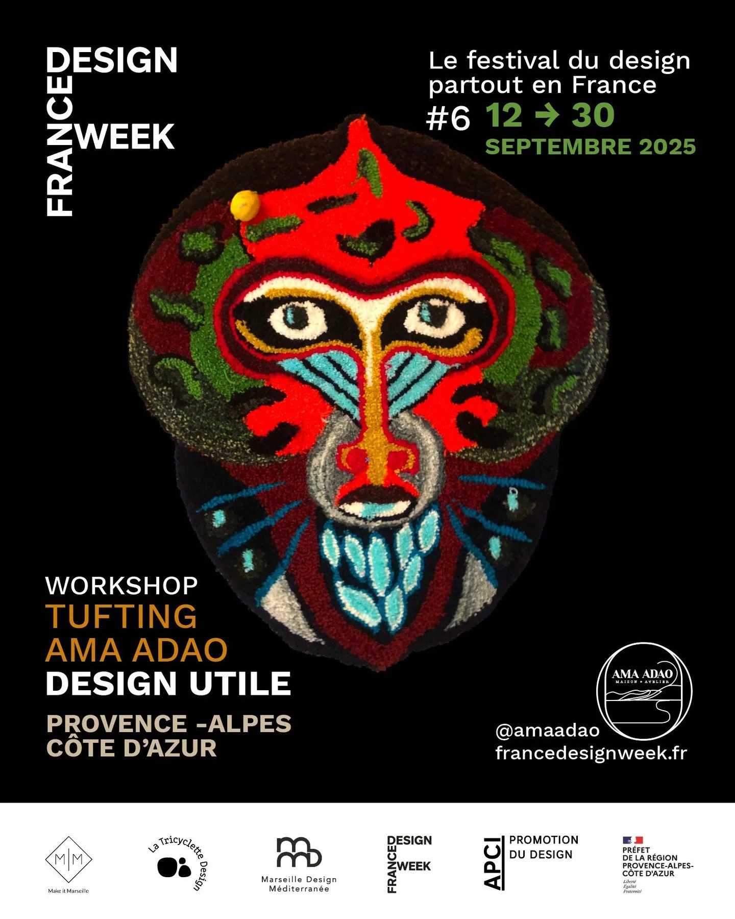 Derni&egrave;re semaine de festival ! 
Tu veux tester le TUFTING ? 🥳 OUY&Eacute; ! 
👉 Les Ateliers / Workshop se poursuivent jusqu'&agrave; Samedi 27 Septembre. 
🙏 Merci &agrave; la Marseille Design Mediterran&eacute;e et &agrave; l'ensemble de la