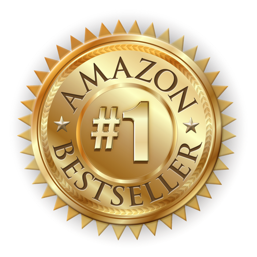 Gold medal badge with the text "Amazon #1 Bestseller" and a decorative border.