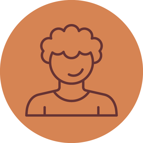 Illustration d'un homme avec des cheveux bouclés souriant, sur un fond marron
