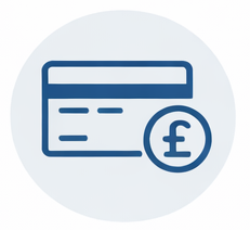 Icon of a credit card with a pound symbol in a circle