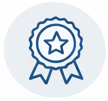 Illustration of a blue award ribbon with a star in the center on a light background.