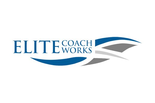 ELITE Coach Works logo with blue and gray swooshes.