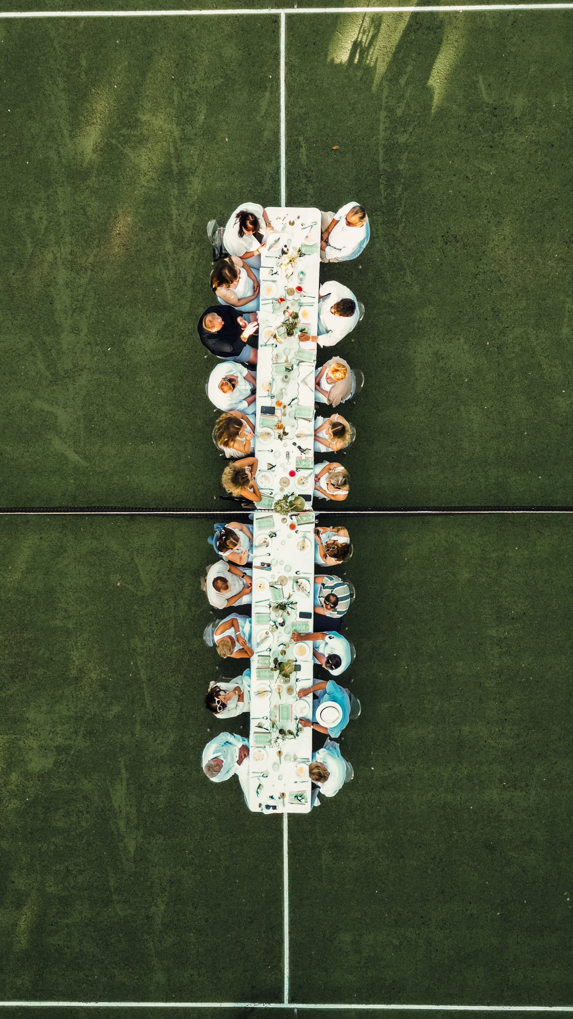 Aerial view of a styled dinner party event captured for a North East business event