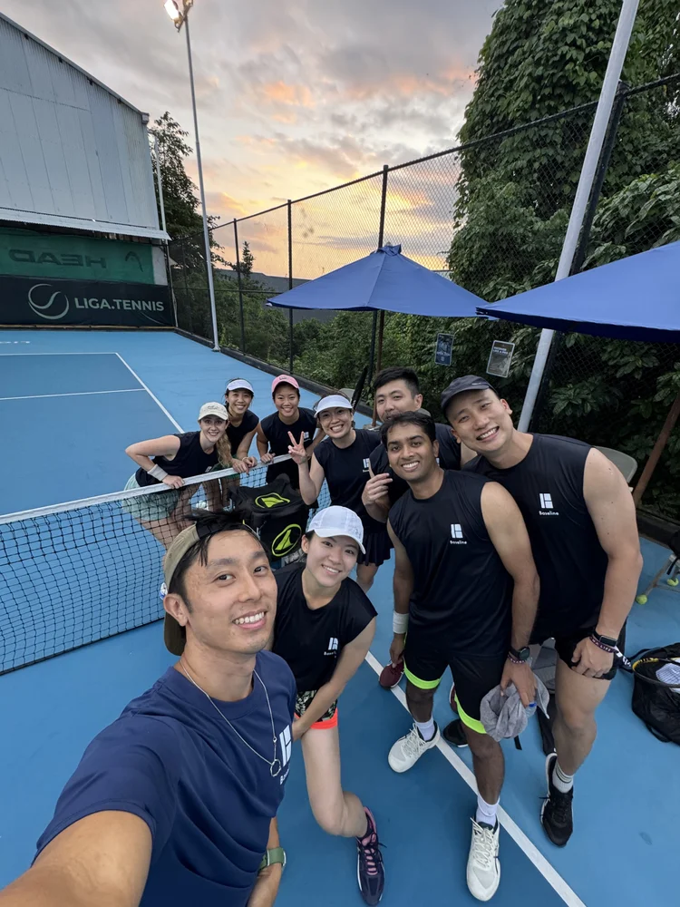 Group selfie on court