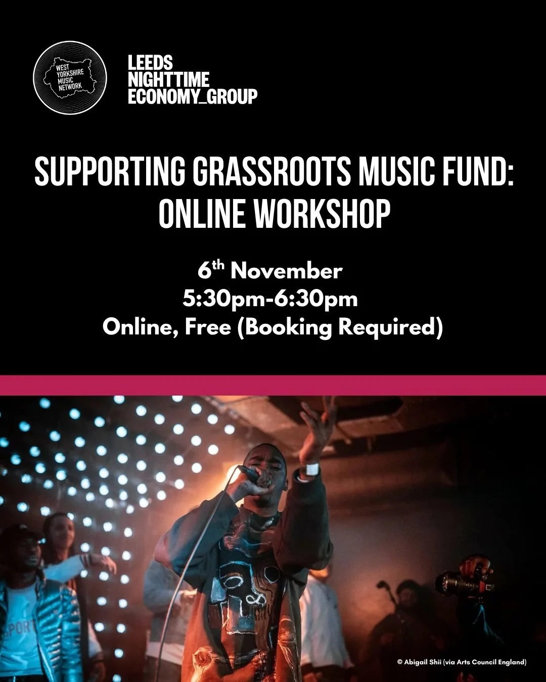 Free online workshop for venue managers, promoters and anyone working in grassroots music that would like more information on how to apply for the Arts Council's @aceagrams Grassroots Music Fund. Organised by @wymusicnetwork 🙏

Online: 6th November,