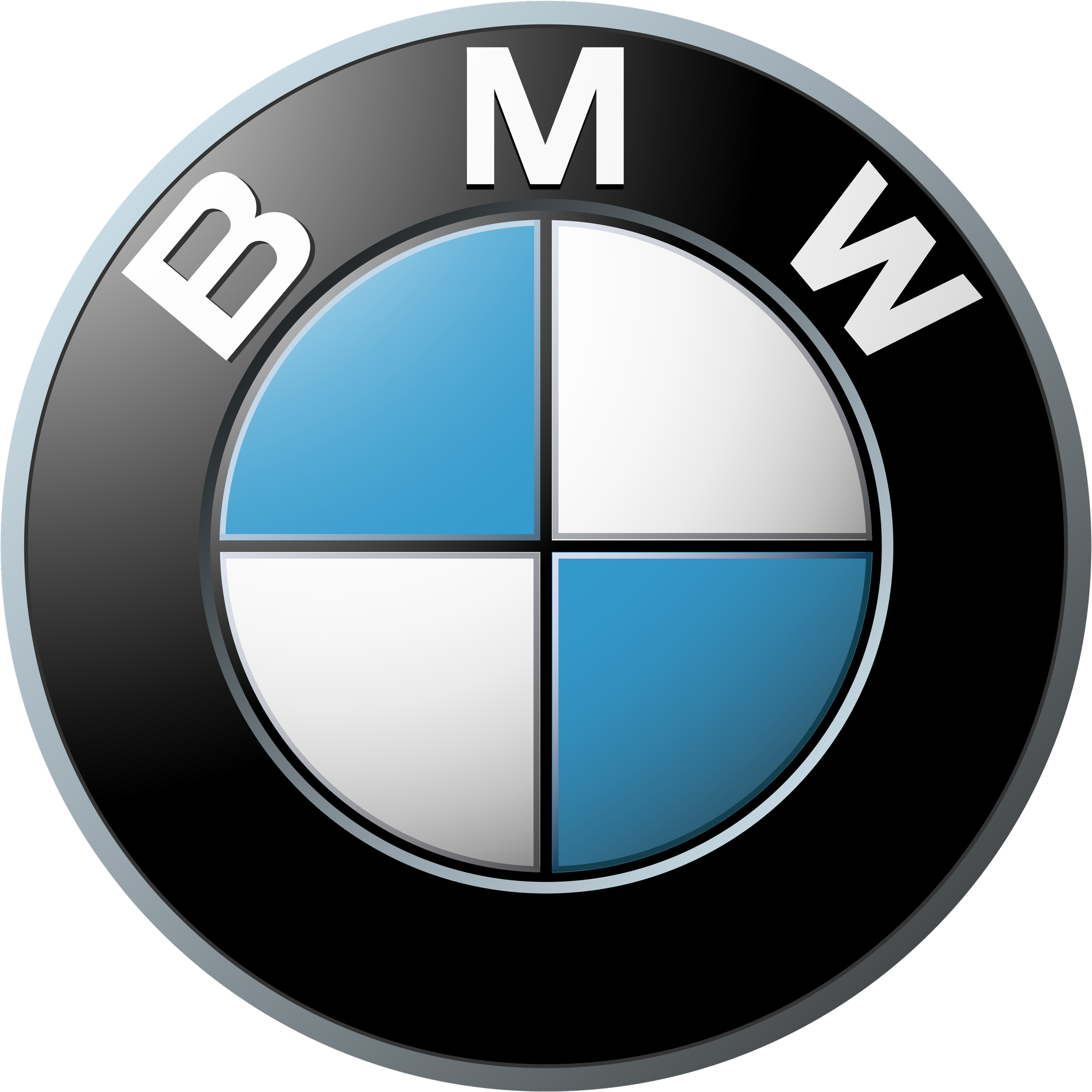 BMW-Logo mit blauen und weißen Feldern in einem schwarzen Kreis