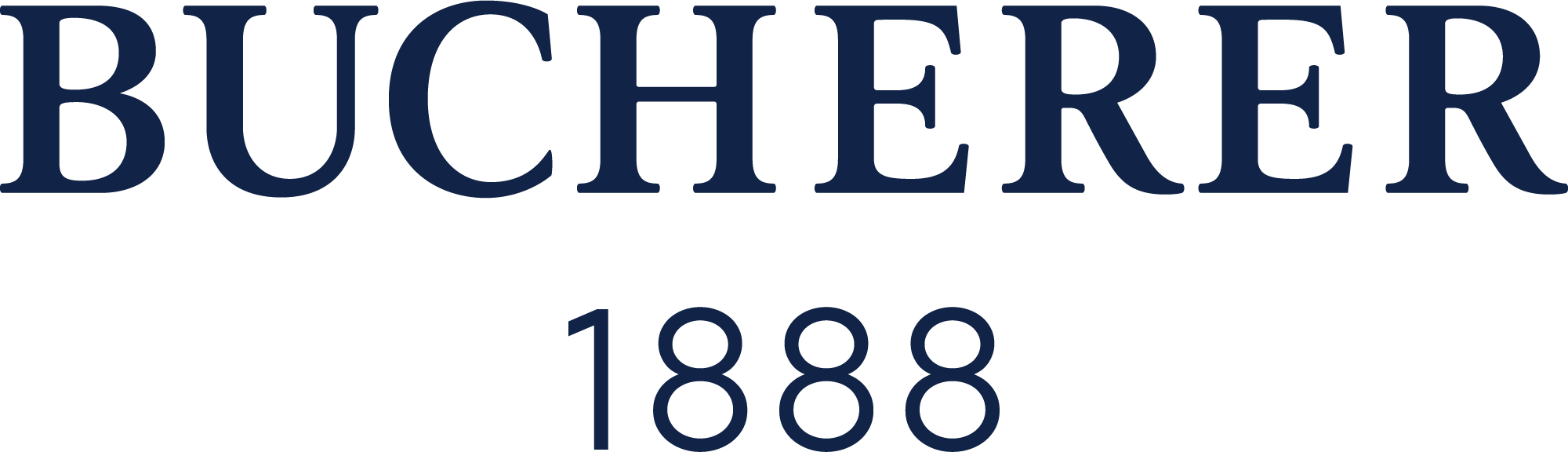 Grafik mit der Aufschrift "BUCHERER 1888" in dunklen Buchstaben auf hellem Hintergrund.