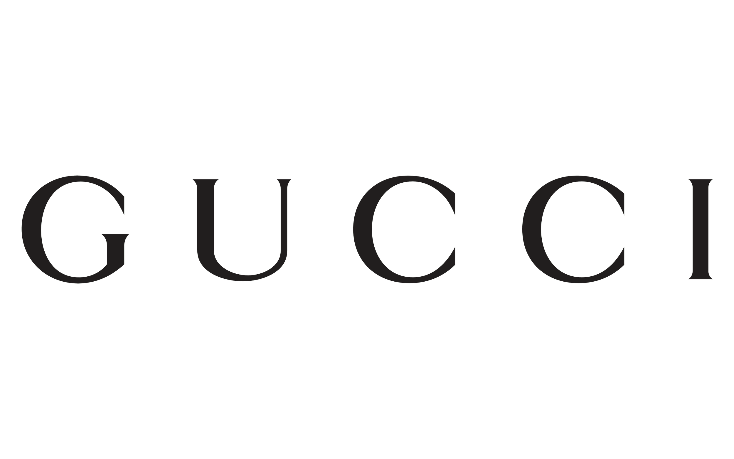 Das Logo der Modemarke Gucci in schwarzer Schrift auf weißem Hintergrund.