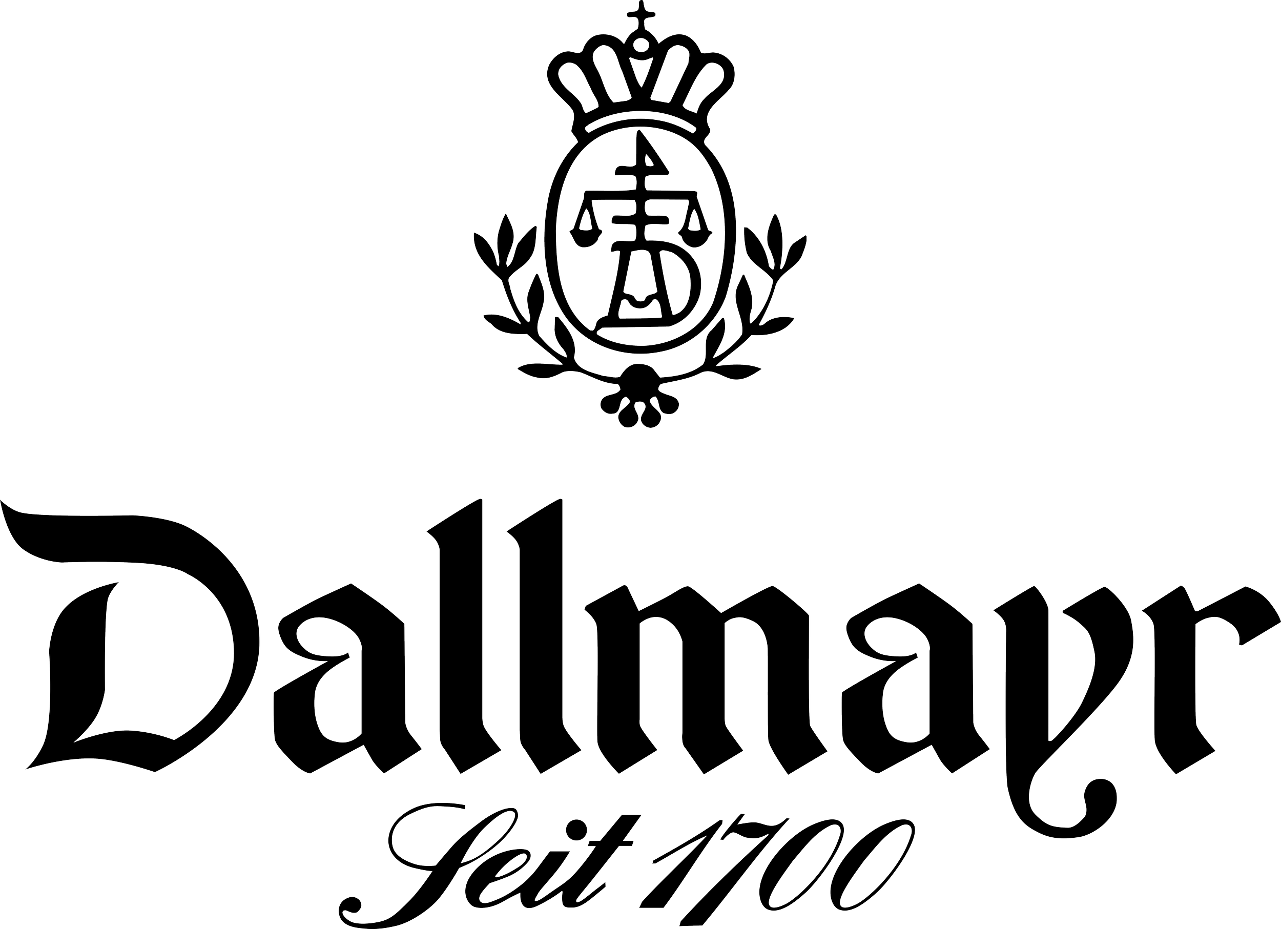 Schwarzes Etikett mit weißer Schrift und einem Emblem, auf dem steht: 'Dallmayr', darunter 'Seit 1700'.