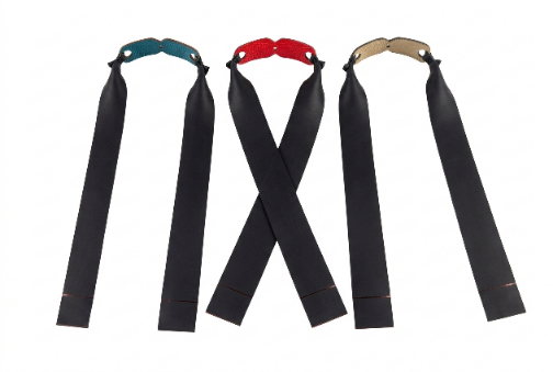 Premium custom slingshot flat band sets with with microfiber pouches by Natty Catty Bands.