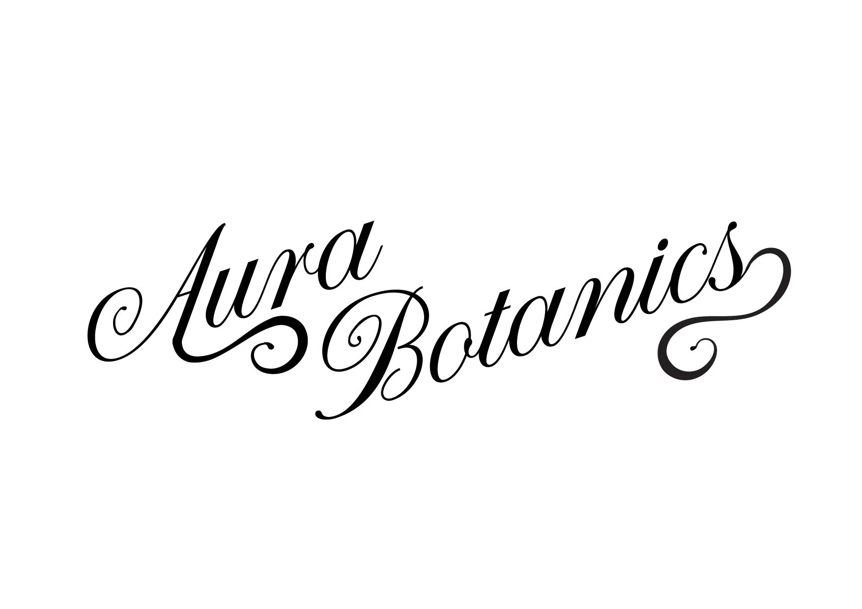 Black cursive text reads "Aura Botanics" on a white background.
