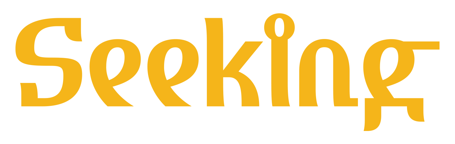 Bold, stylized yellow text spelling 'Seeking' on a transparent background.