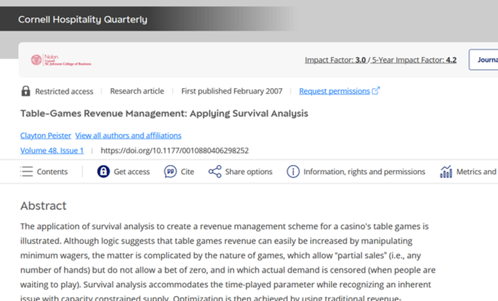 Differential publishes peer reviewed article on table games revenue management