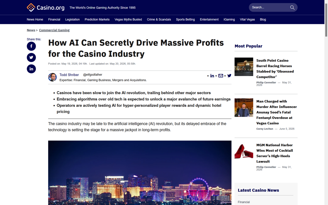 Clayton Peister in the news: Impact of AI on casino gaming