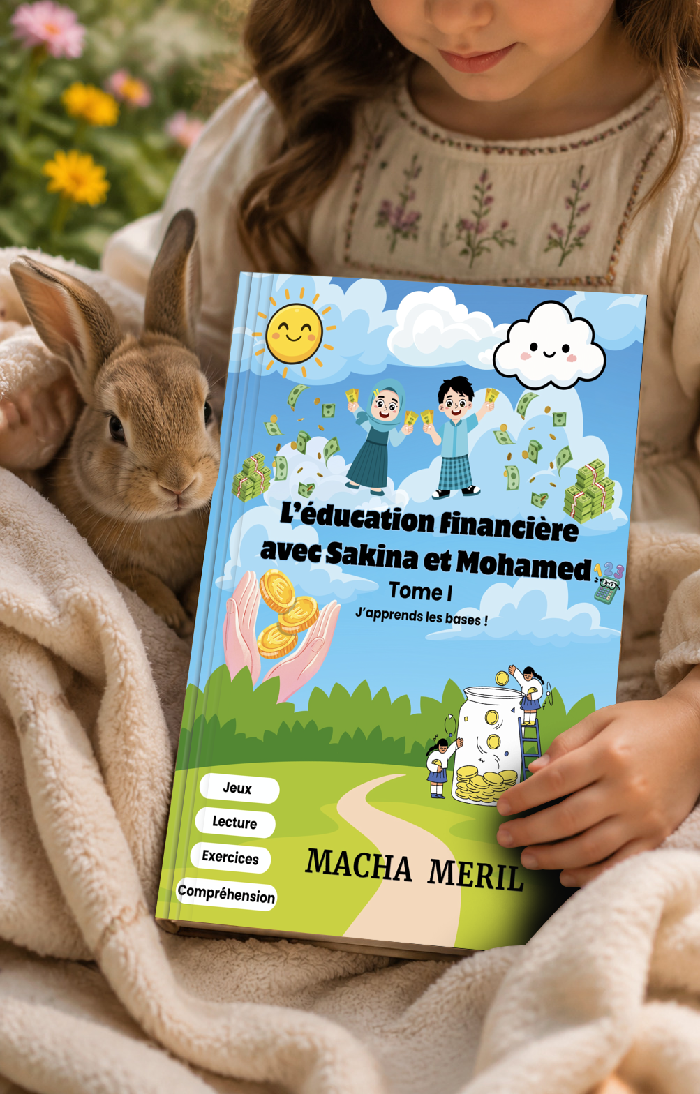 L'éducation-financière-avec-Sakina-et-Mohamed-Tome-1-fillette-livre-et-un-lapin.png