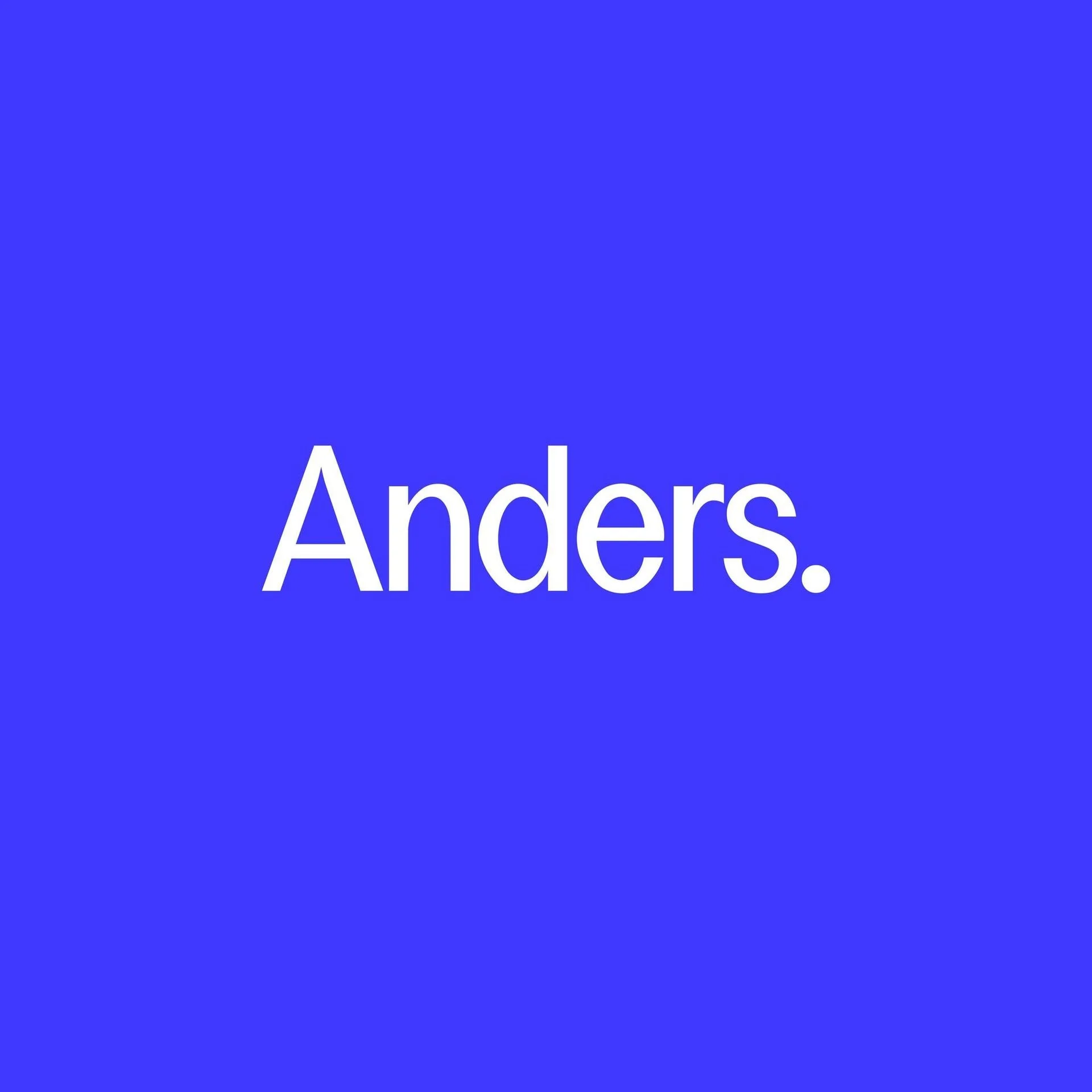 The image features the words 'Anders.' displayed prominently on a blue background with a slight gradient.