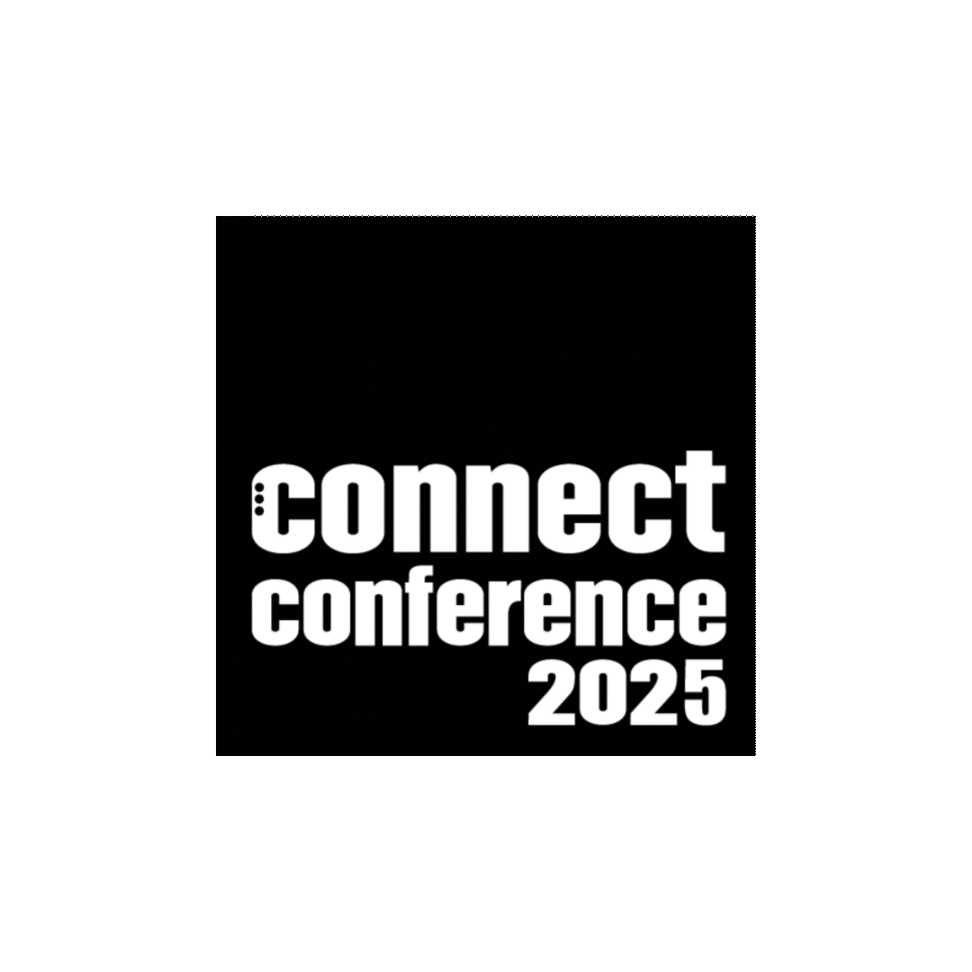 Logo der connect conference 2025 mit schwarzem Hintergrund und weißen Schriftzug.