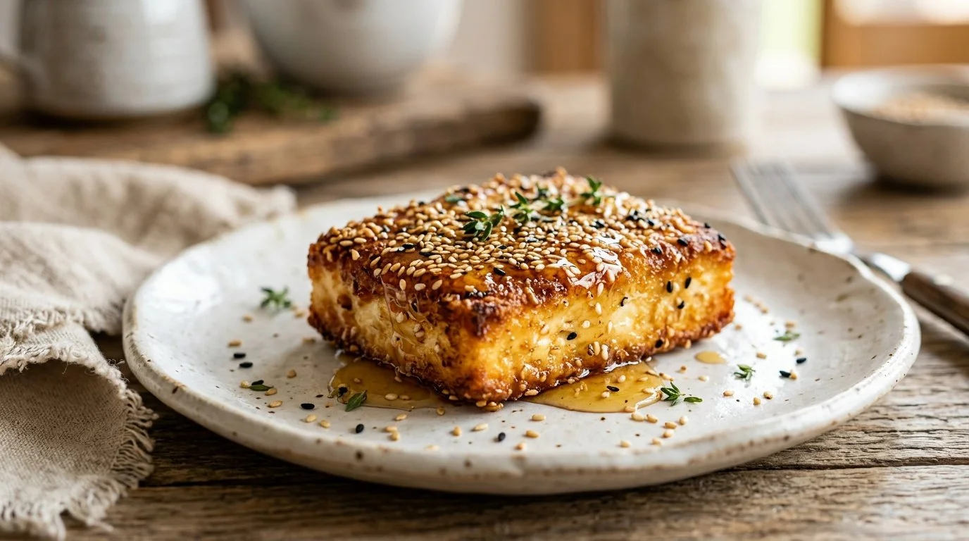 GREEK FRIED FETA WITH HONEY AND SESAME SEEDS