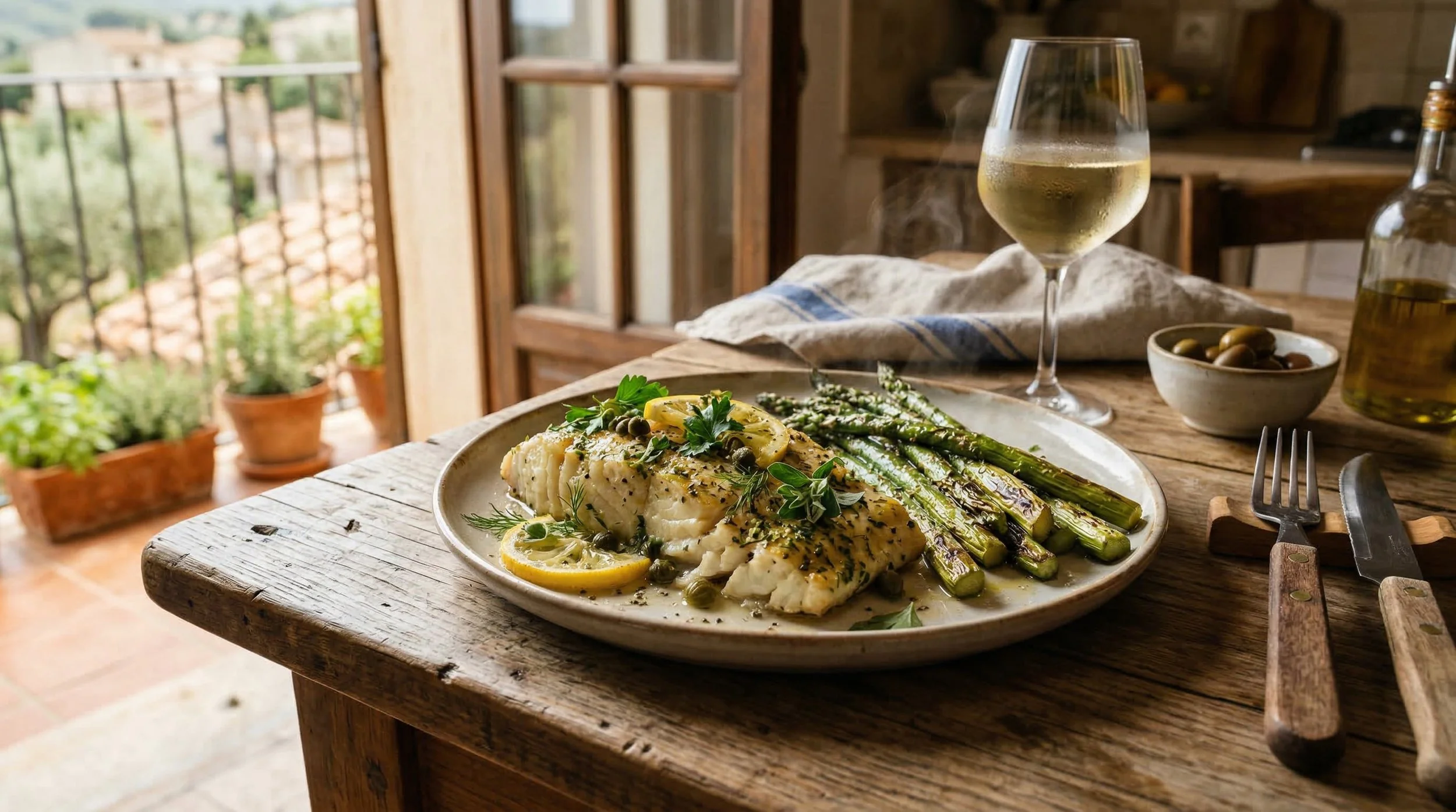 BAKED LEMON HERB COD WITH ROASTED ASPARAGUS