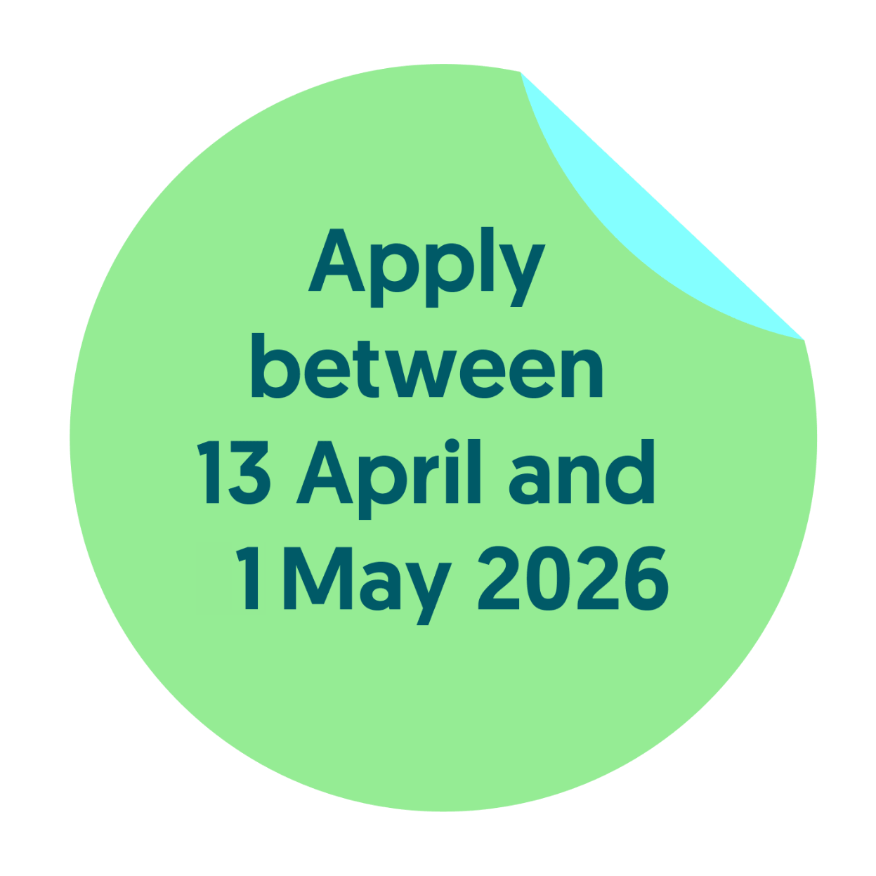 weCB sticker with the words 'apply between 13 April and 1st May 2026