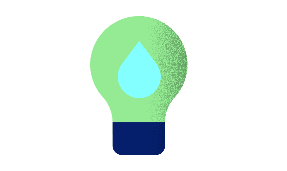 Icon of a light bulb with a water drop inside