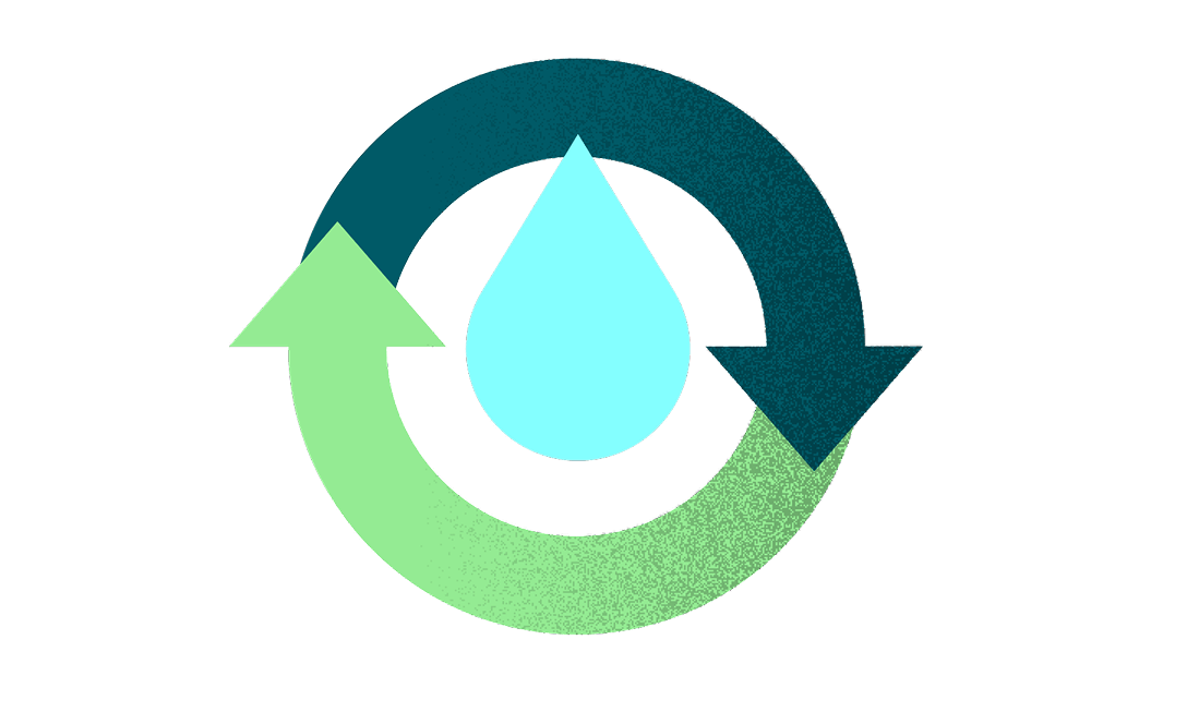 Recycling symbol with water droplet inside