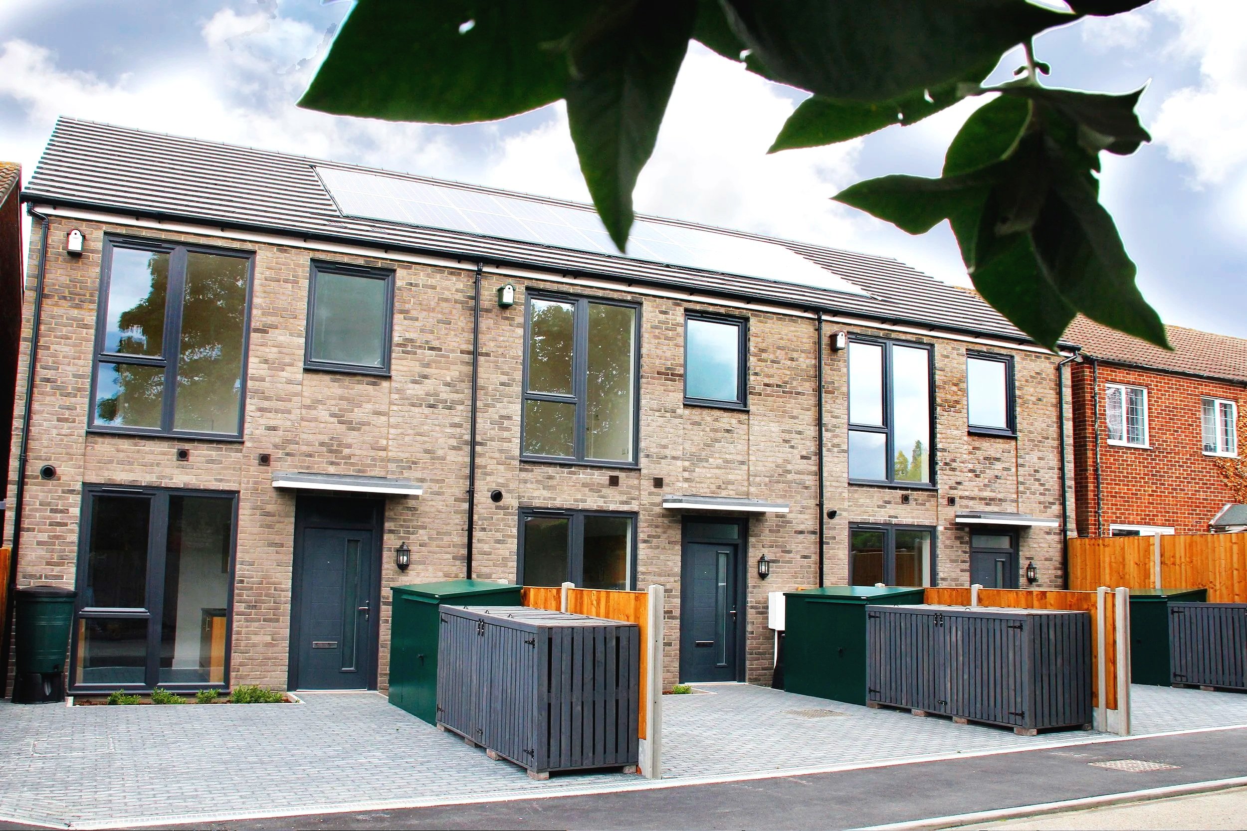 Contemporary brick-built homes with solar panels at Wessex Close in Ilford