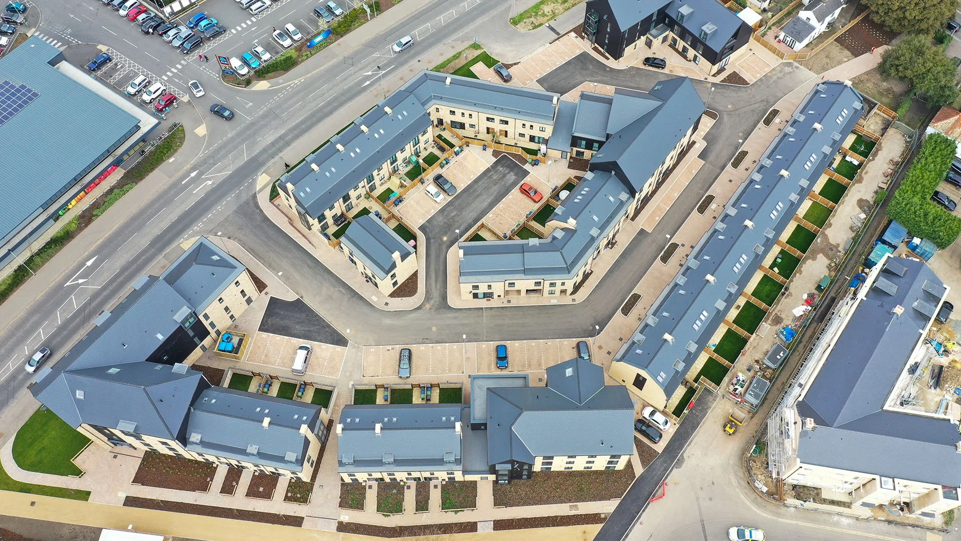 Aerial view of the completed Drovers Place development