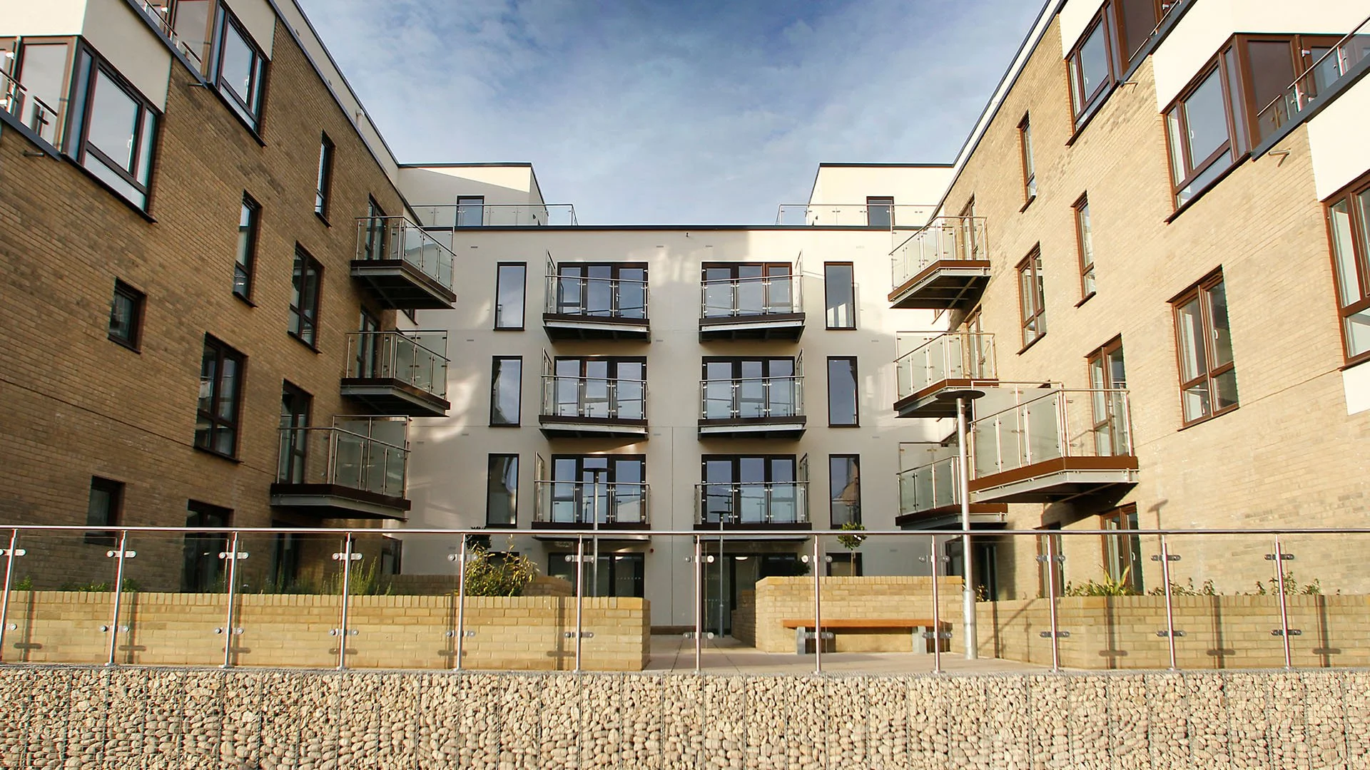 Landscaped courtyard and apartment balconies at Eastern Gate