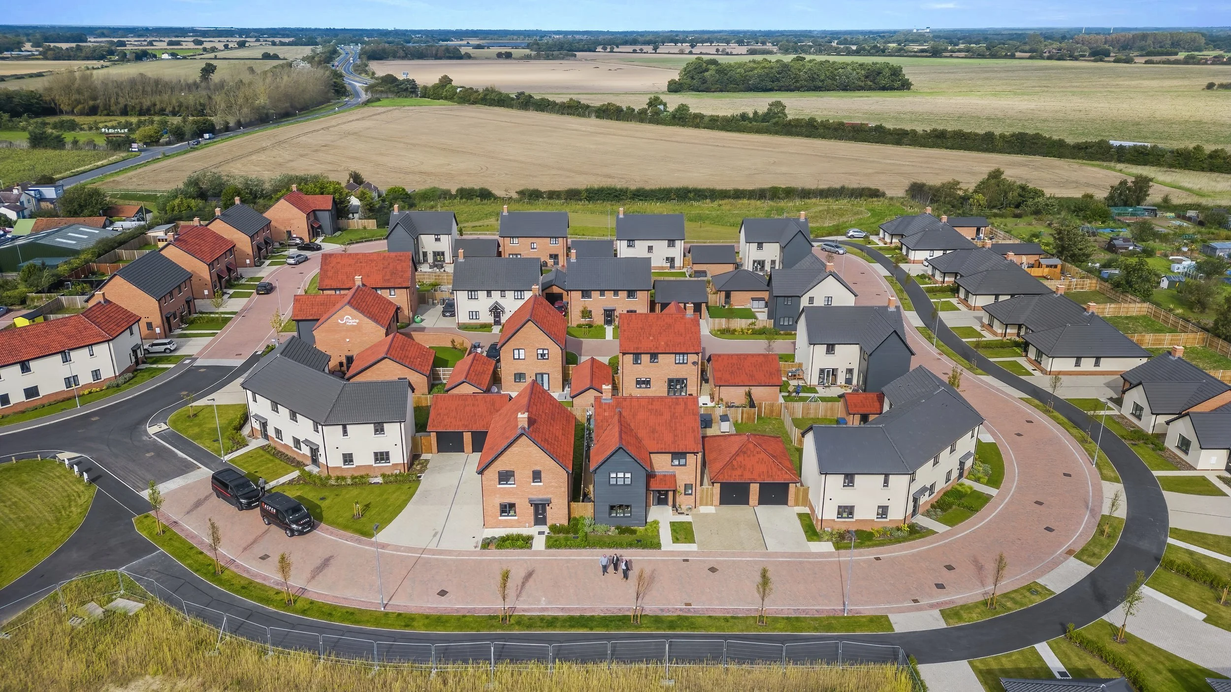 Aerial view of homes and curved streets at The Lilacs