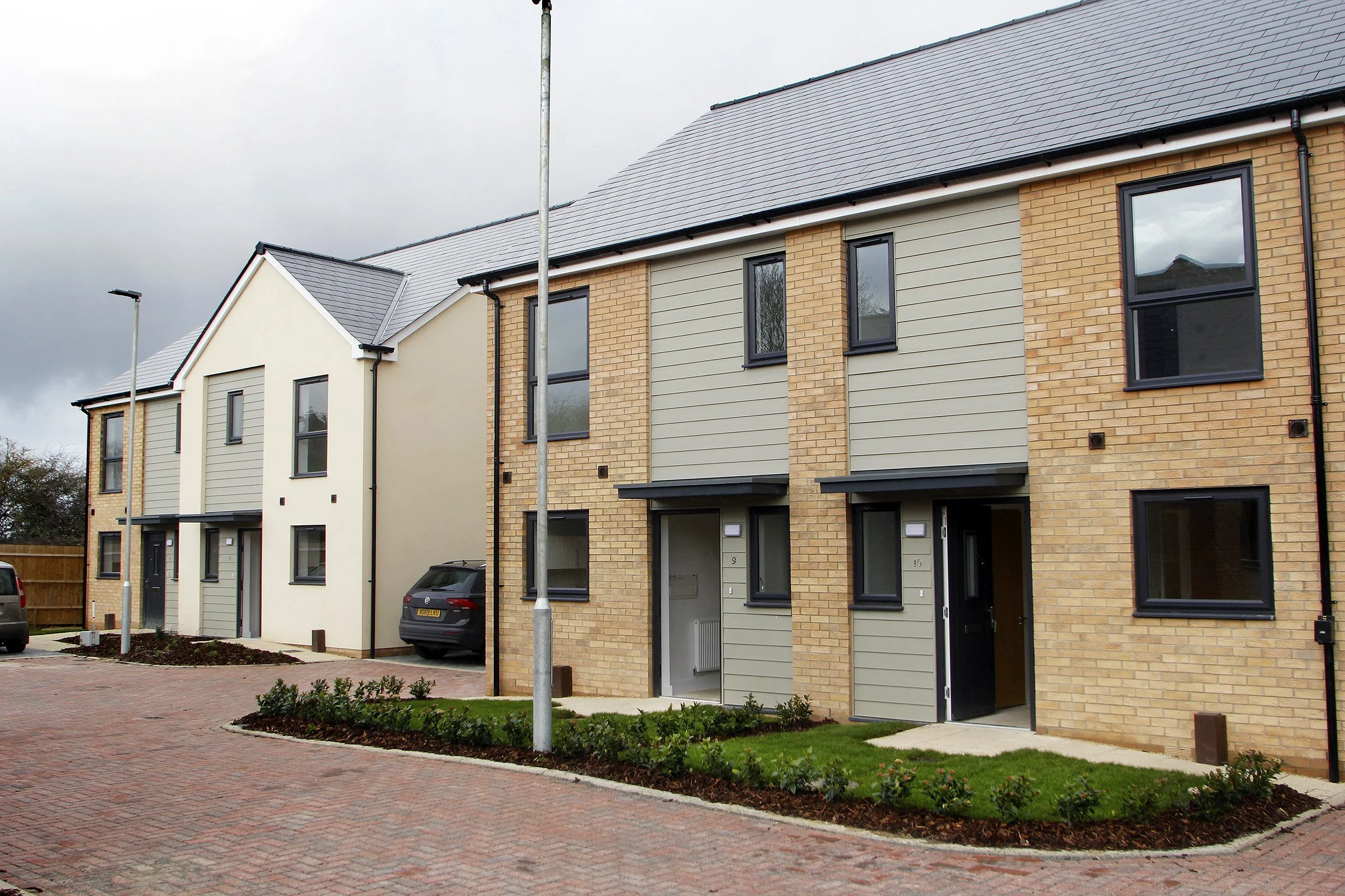 Brick and rendered homes along a Needingworth street