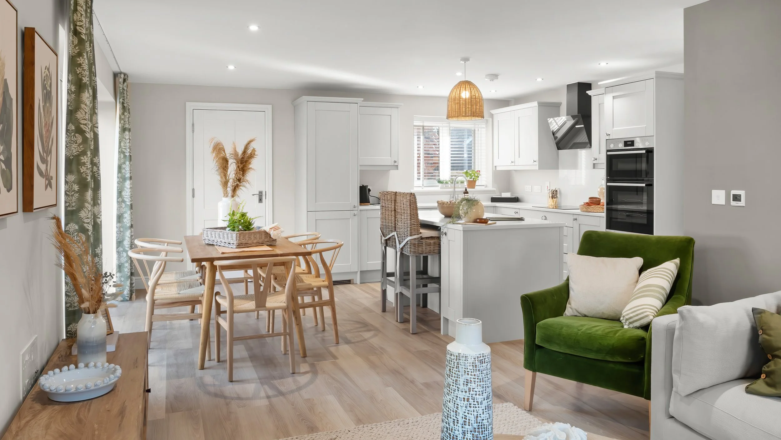 Open-plan living, dining and kitchen area at The Green