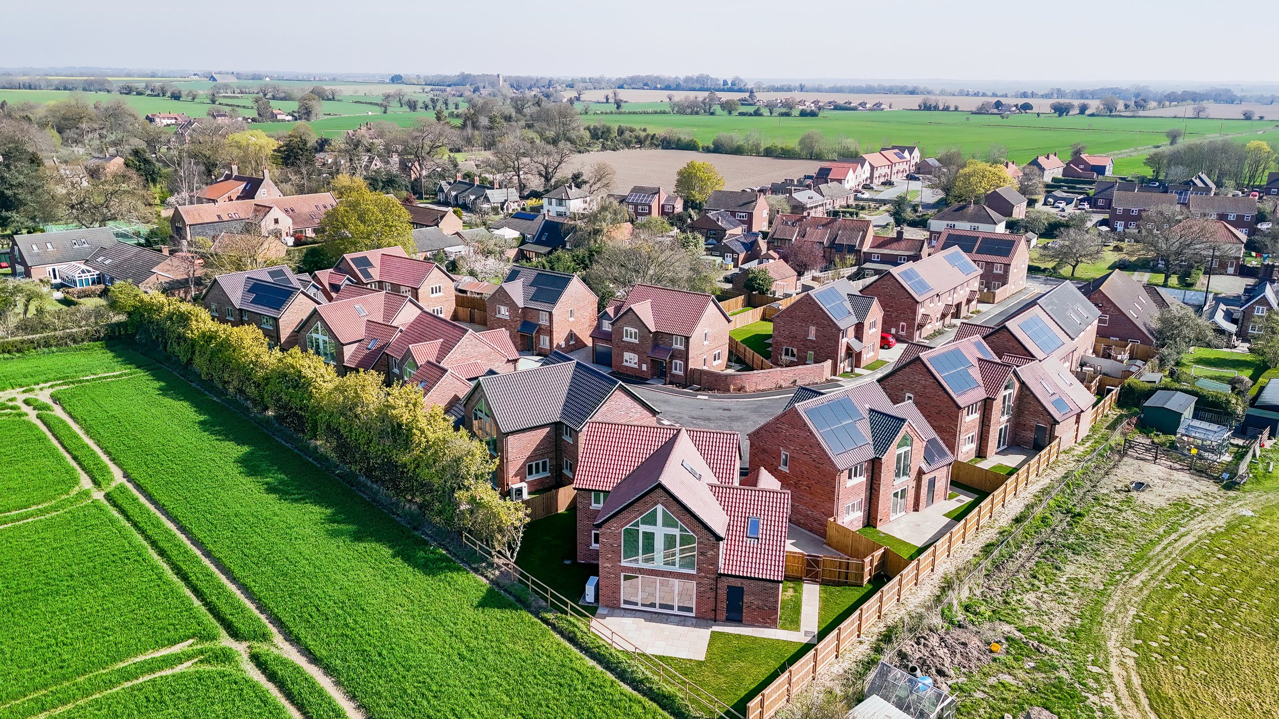 Aerial view of The Green housing development in Freethorpe