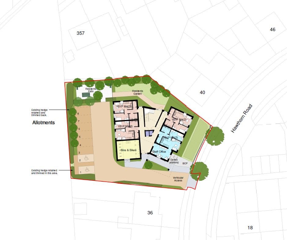 Site plan for the new supported living development on Hawthorn Road