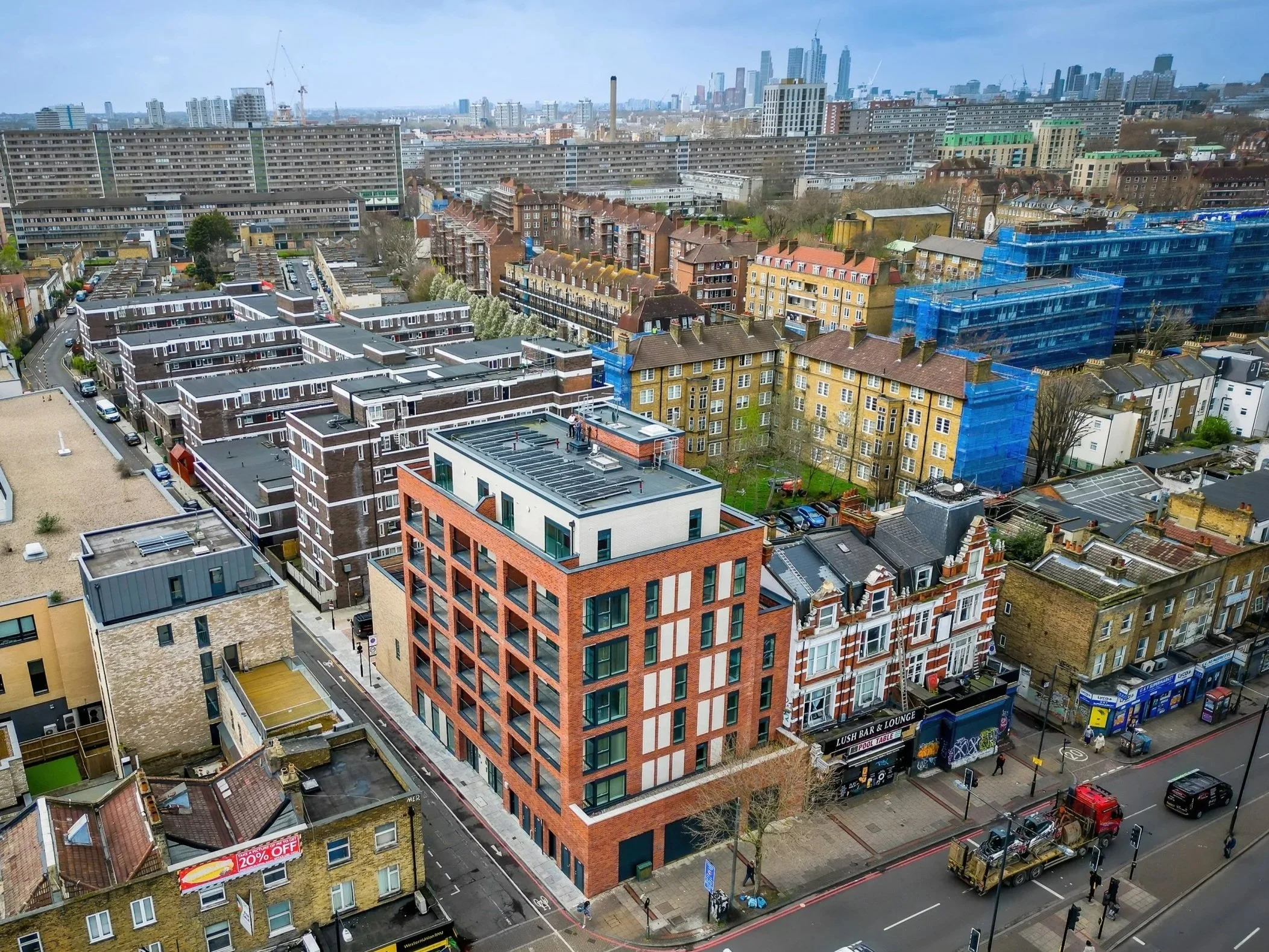 Aerial view of Ivy Church Lane apartments in Southwark