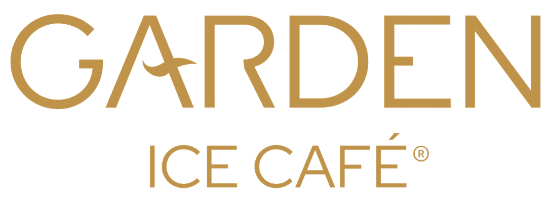 Logo avec le texte "GARDEN ICE CAFÉ" en lettres dorées