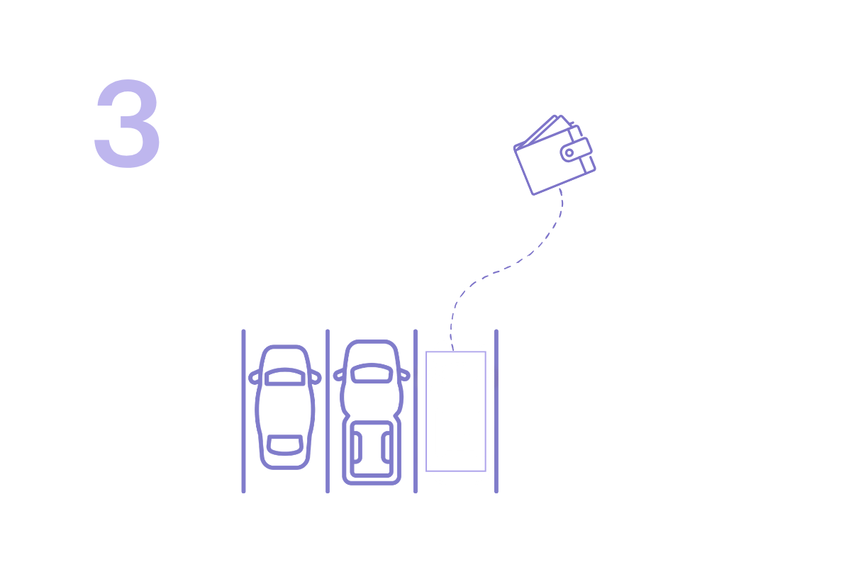 Graphic illustration of two parked cars, a charging station, and a wallet with a dotted line connecting to the wallet in the air.