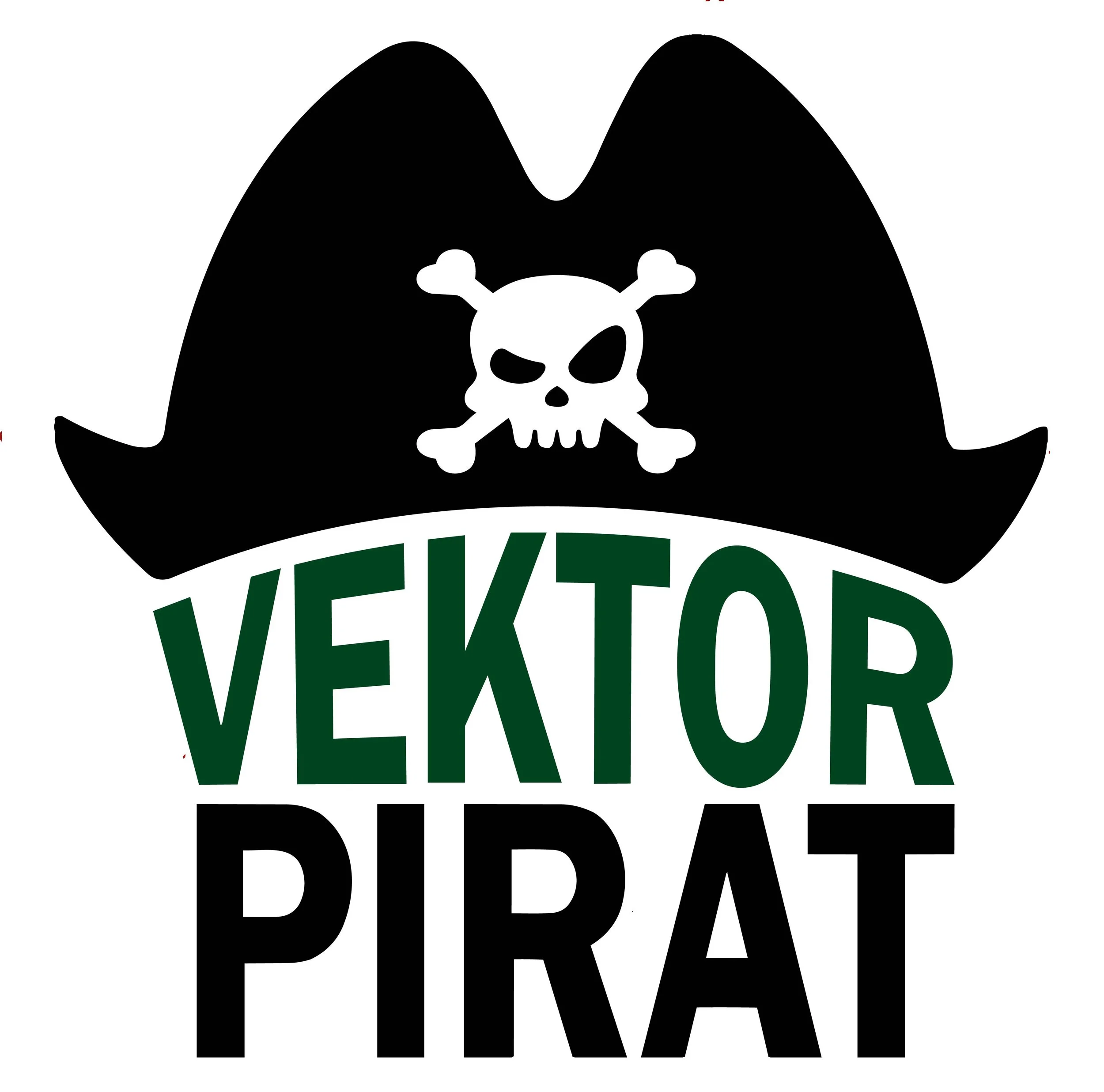 Logo der Firma VektorPirat, Piratentotenkopf und VektorPirat Schriftzug; Grafikdesignmarke, die Logos Visitenkarten etc. kreativ umsetzt