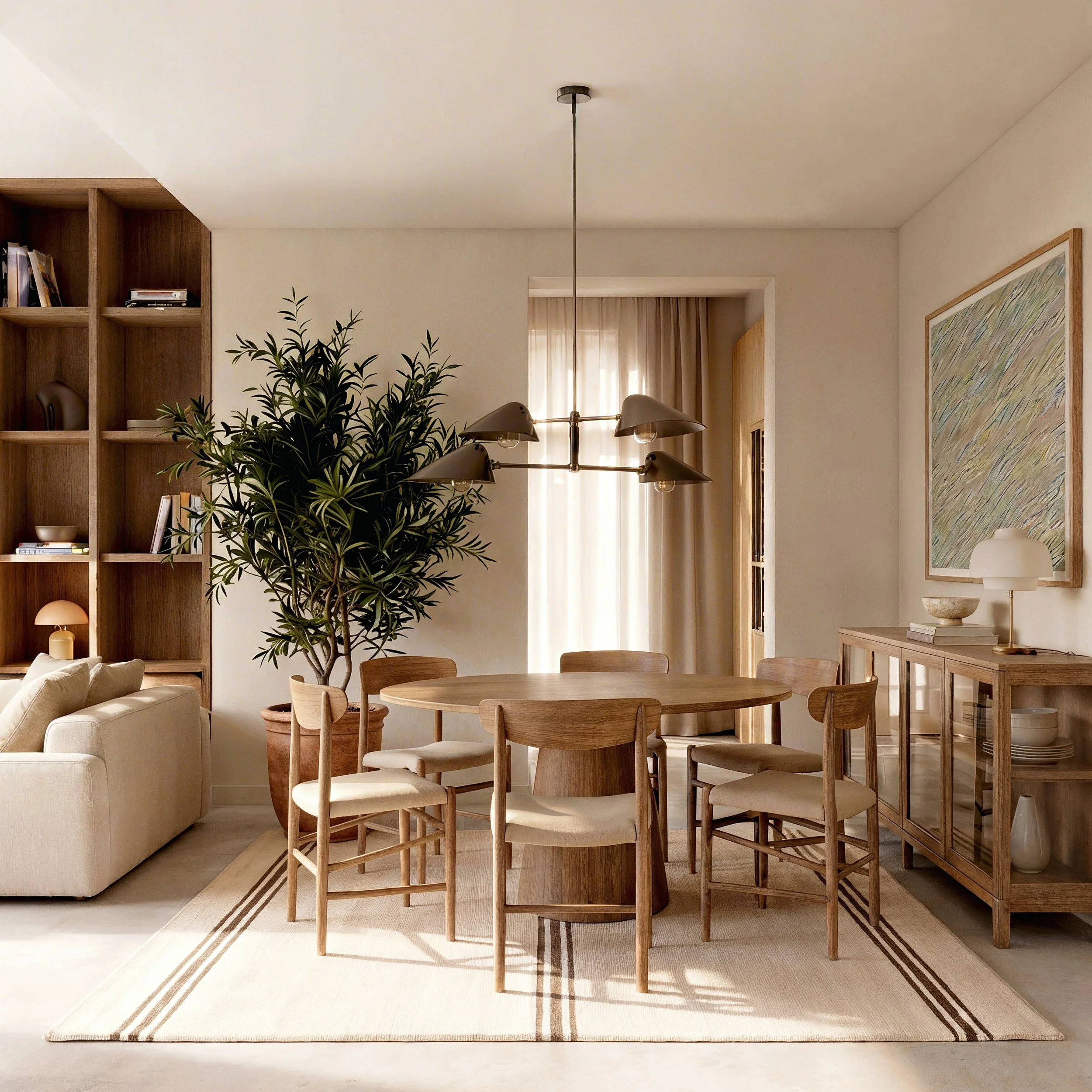 Comedor contemporáneo en reforma integral de vivienda en Bilbao con diseño equilibrado, mobiliario funcional y detalles decorativos únicos. Proyecto de interiorismo de reforma completa.