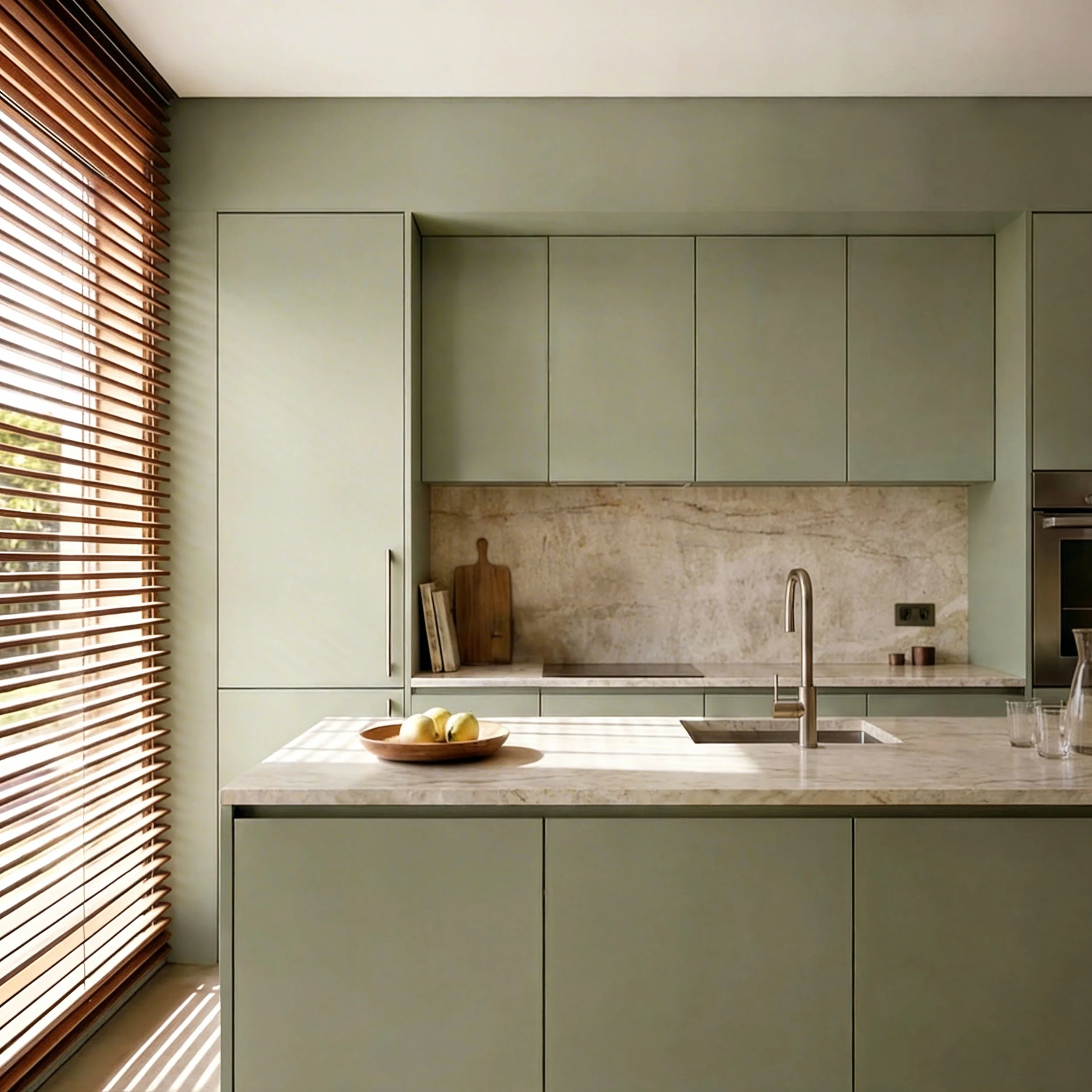 Proyecto de cocina de diseño en Bilbao con distribución abierta, mobiliario a medida y acabados de alta calidad. Proyecto de interiorismo que optimiza el espacio y combina estética moderna con funcionalidad.