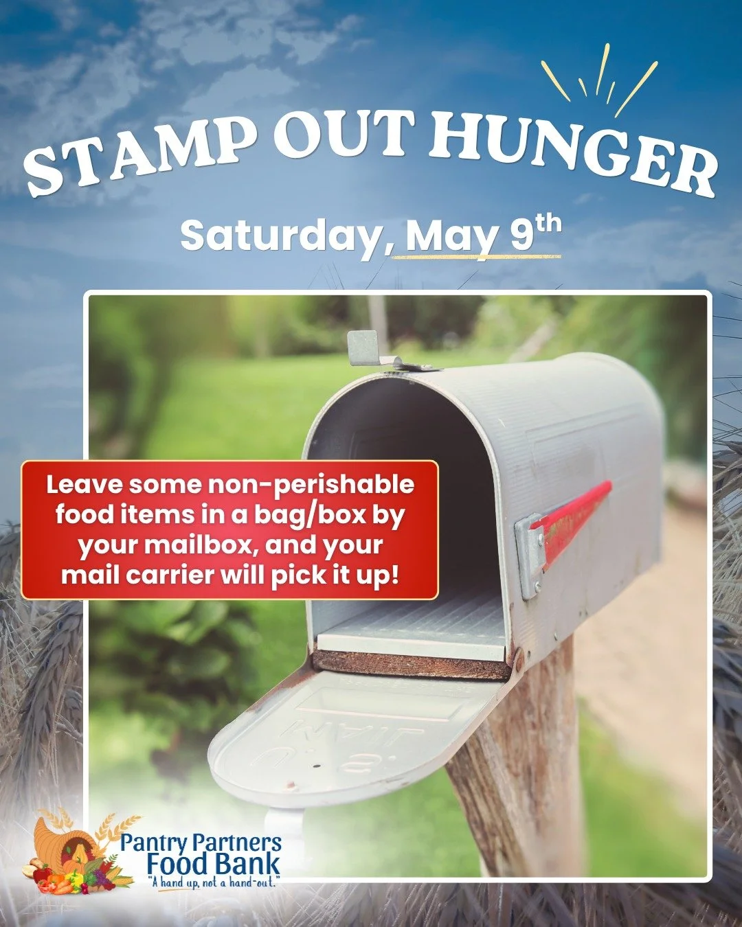 Wanna help out without leaving your house?
Ok&hellip;technically you will need to step outside. 🤪

This Saturday is Stamp Out Hunger&mdash;a nationwide food drive put on by USPS, and it&rsquo;s a super easy way to give back!

☀️ Set out a bag of non
