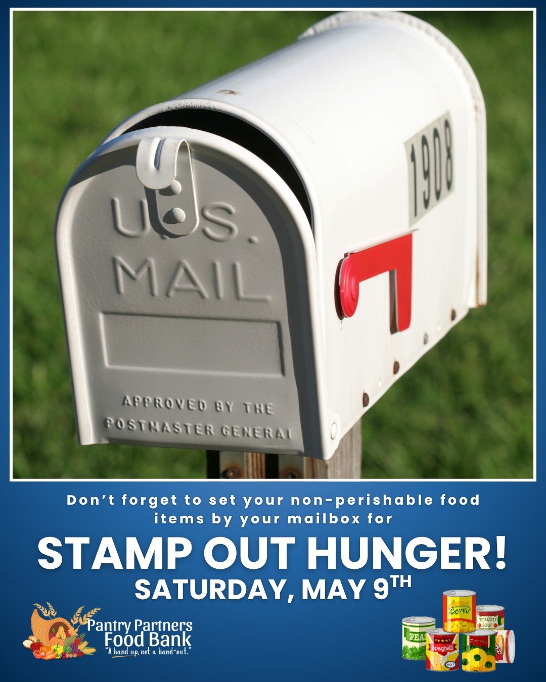 Tomorrow&rsquo;s the day! 📬🥫
Don&rsquo;t forget to set your non-perishable food items by your mailbox for Stamp Out Hunger tomorrow morning.

Our local USPS carriers will pick everything up during their routes and help get it sorted and to the food