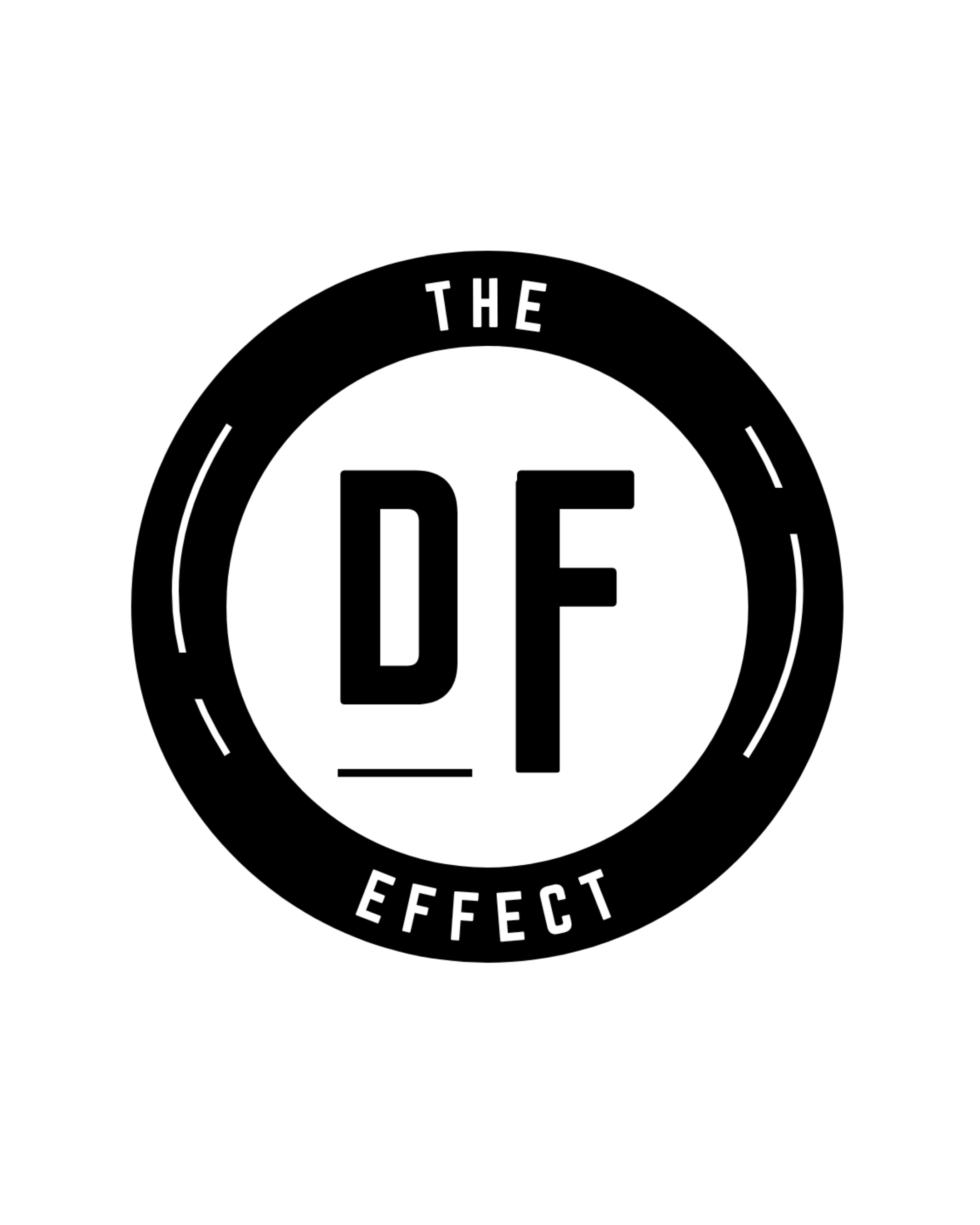 Logo for The D Effect with a black background and a circular design, featuring the words "The" at the top, "EFFECT" at the bottom, and the initials "D F" in the center.