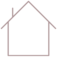 Outline of a house with a sloped roof and a chimney.